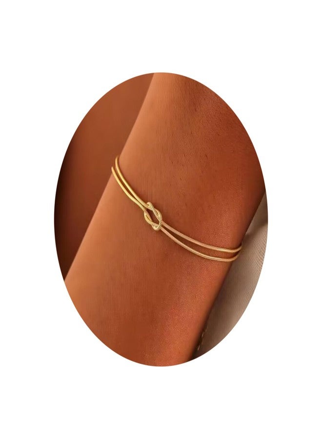 SANDOO Love Knot Bracelet for Women - Gold Knot Bracelet for Best Friend Bff, Dainty Infinity Love Bracelet, Friendship Snake Chain Bracelet, Couples Matching Bracelet, Mother Daughter Bridesmaid Gift (GOLD-2PCS) - Image 2